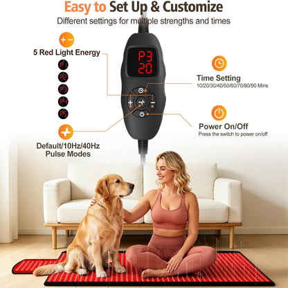 Red Light Therapy Mat for Full Body, Red Light Therapy Blanket, 2 in 1 Leds (660Nm & 850Nm) Leds for Home Use, 3 Modes & Adjustable Timer, 76.8'' X 33.4''