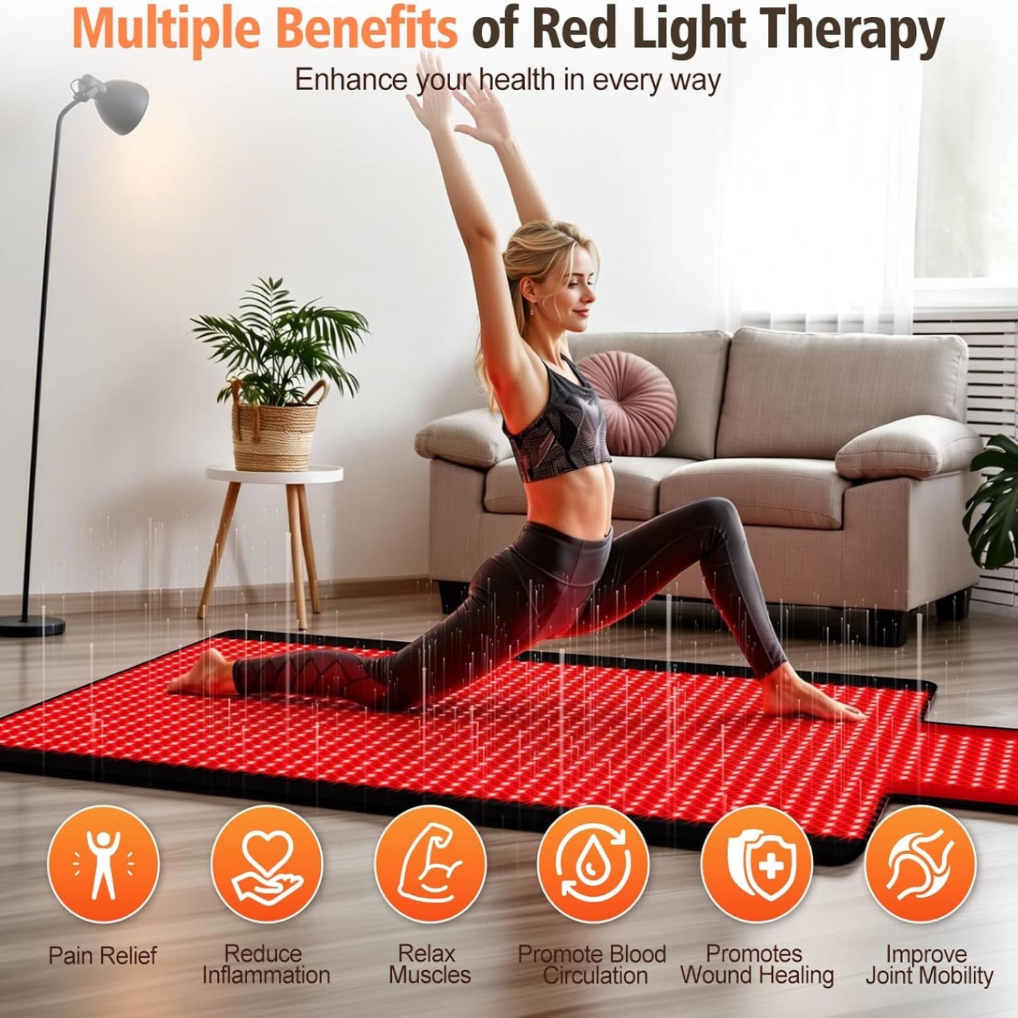 Red Light Therapy Mat for Full Body, Red Light Therapy Blanket, 2 in 1 Leds (660Nm & 850Nm) Leds for Home Use, 3 Modes & Adjustable Timer, 76.8'' X 33.4''