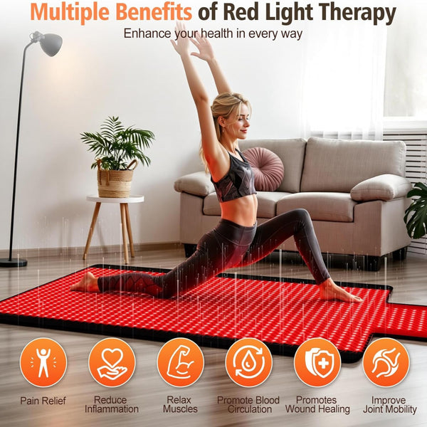 Red Light Therapy Mat for Full Body, Red Light Therapy Blanket, 2 in 1 Leds (660Nm & 850Nm) Leds for Home Use, 3 Modes & Adjustable Timer, 76.8'' X 33.4''